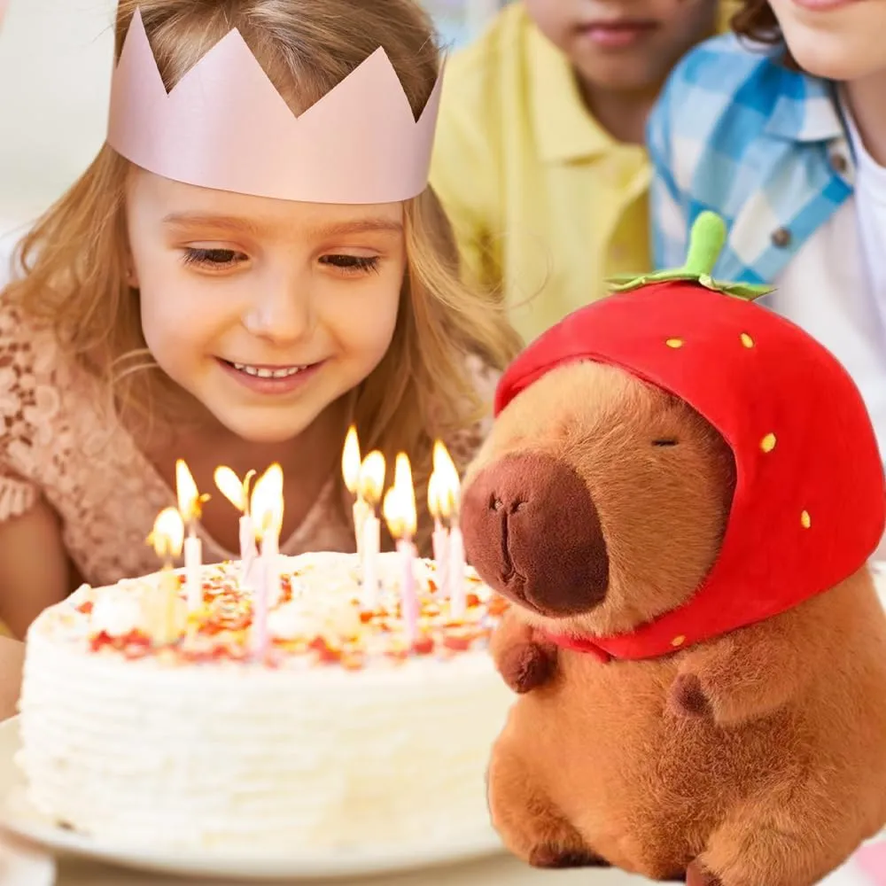 Capybara Plush Toy Costume Cute Capybara Ultra-Soft Stuffed Animal for Children, Multi-Use Cuddly Pillow & Birthday Gift for Kids(Strawberry)