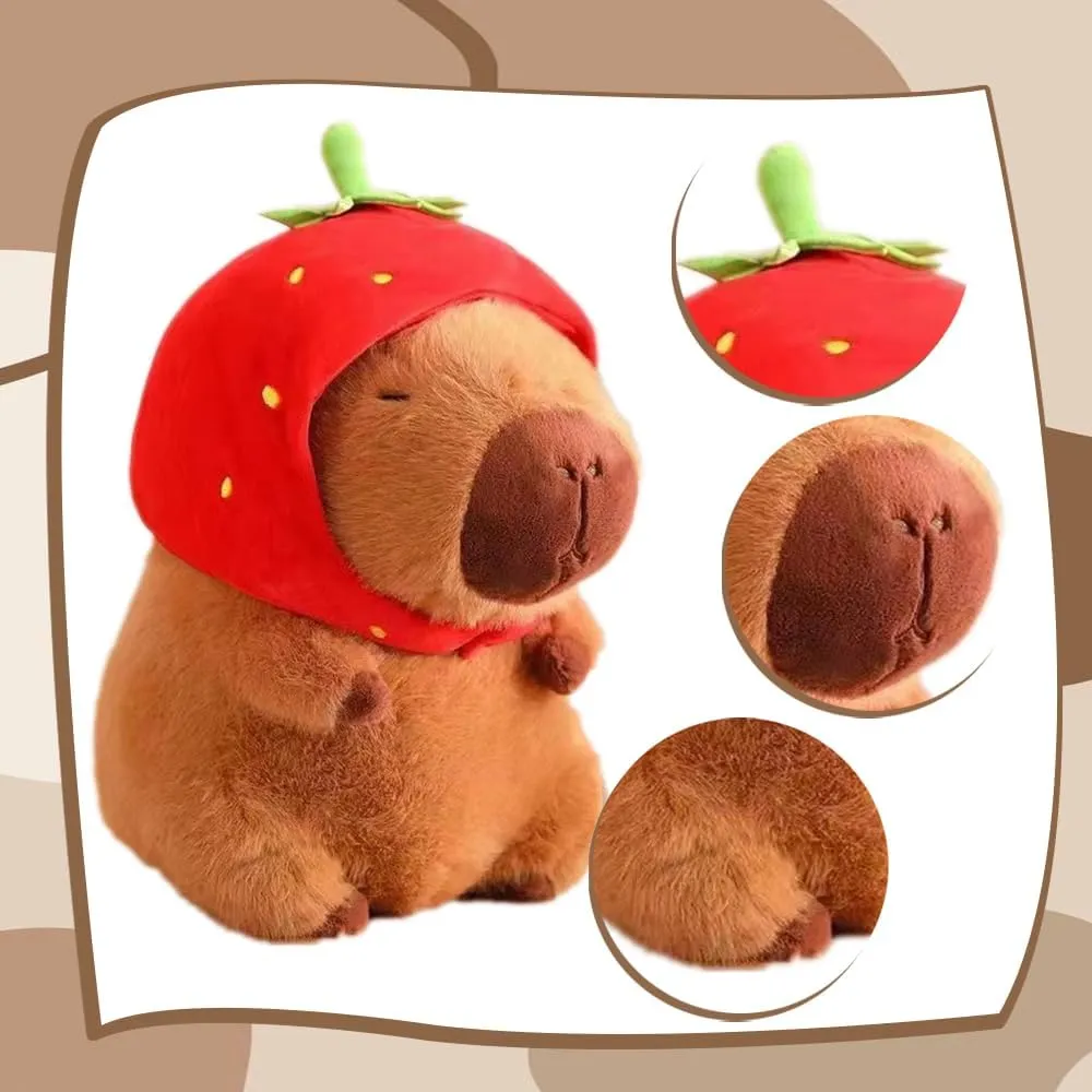 Capybara Plush Toy Costume Cute Capybara Ultra-Soft Stuffed Animal for Children, Multi-Use Cuddly Pillow & Birthday Gift for Kids(Strawberry)