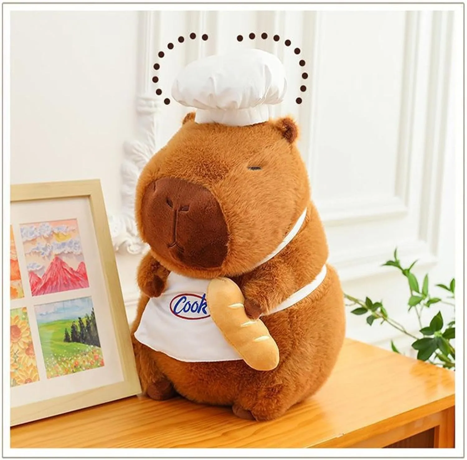 Capybara Plush with Cooking Chef Hat Baguette 9.8 inch Cute Bread Capibara Stuffed Animal Ultra Ultra Soft Plushies Toys Kawaii Gifts for Kids Brown
