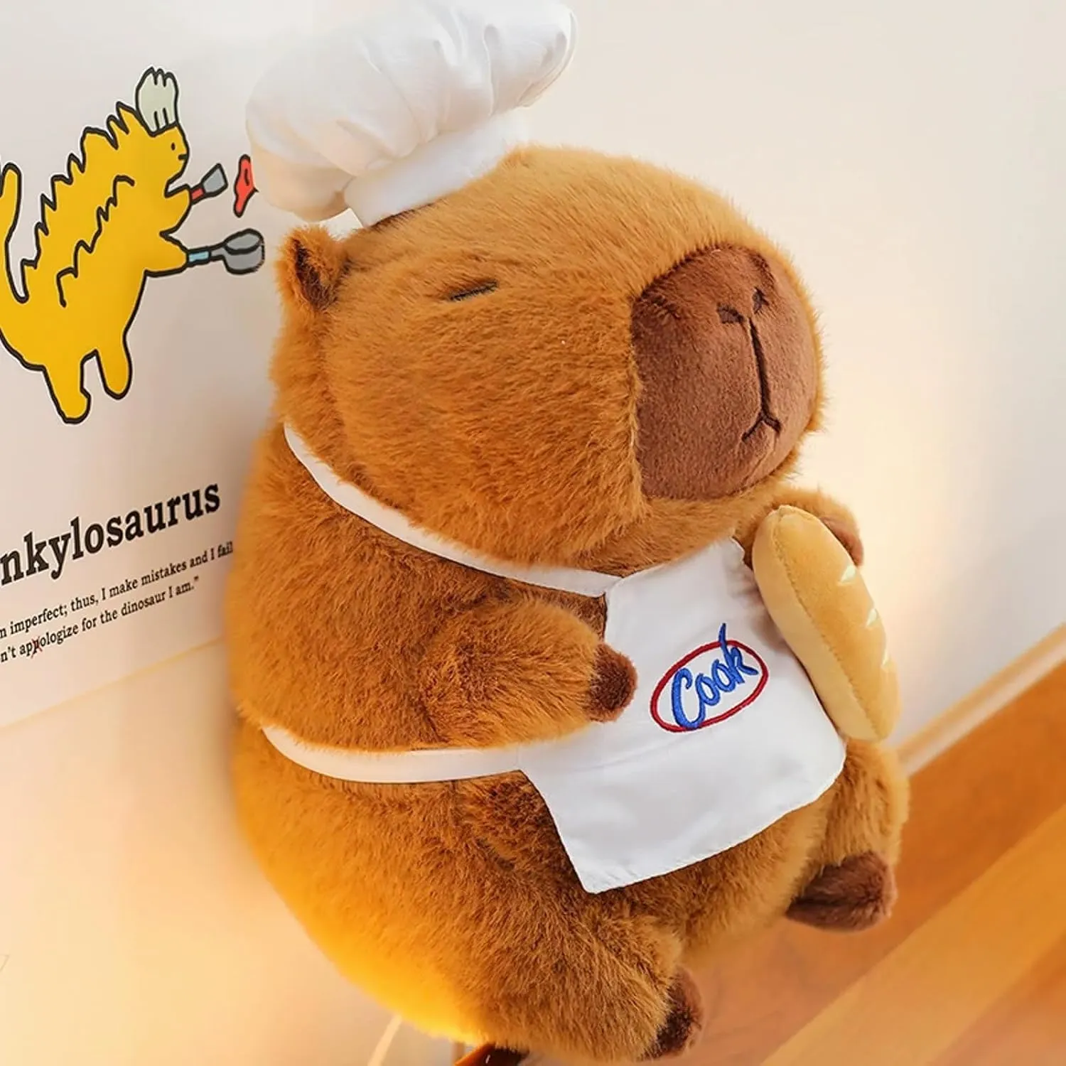 Capybara Plush with Cooking Chef Hat Baguette 9.8 inch Cute Bread Capibara Stuffed Animal Ultra Ultra Soft Plushies Toys Kawaii Gifts for Kids Brown