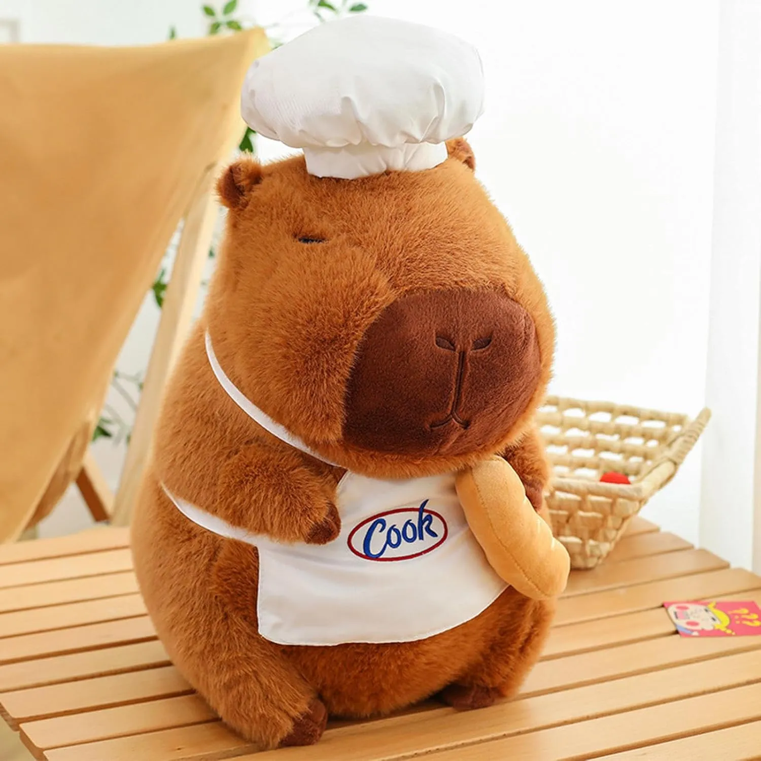 Capybara Plush with Cooking Chef Hat Baguette 9.8 inch Cute Bread Capibara Stuffed Animal Ultra Ultra Soft Plushies Toys Kawaii Gifts for Kids Brown