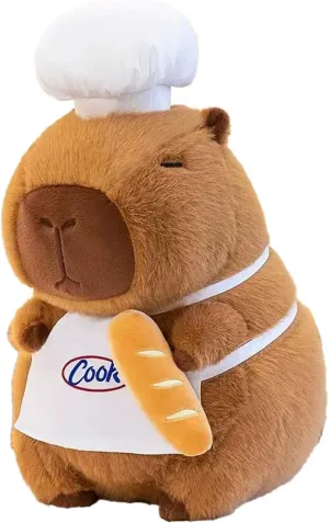 Capybara Plush with Cooking Chef Hat Baguette 9.8 inch Cute Bread Capibara Stuffed Animal Ultra Ultra Soft Plushies Toys Kawaii Gifts for Kids Brown