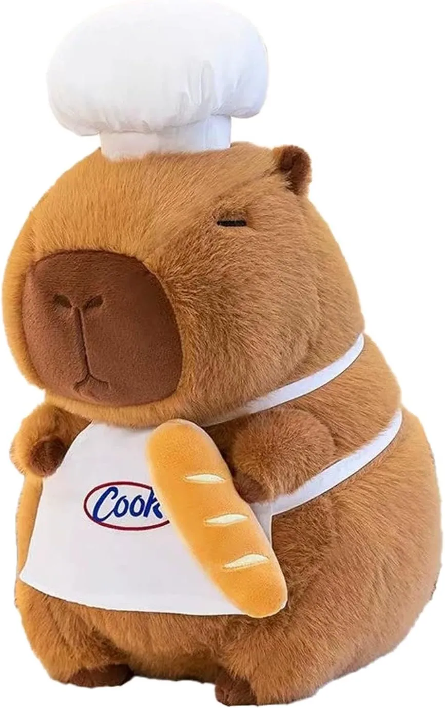 Capybara Plush with Cooking Chef Hat Baguette 9.8 inch Cute Bread Capibara Stuffed Animal Ultra Ultra Soft Plushies Toys Kawaii Gifts for Kids Brown