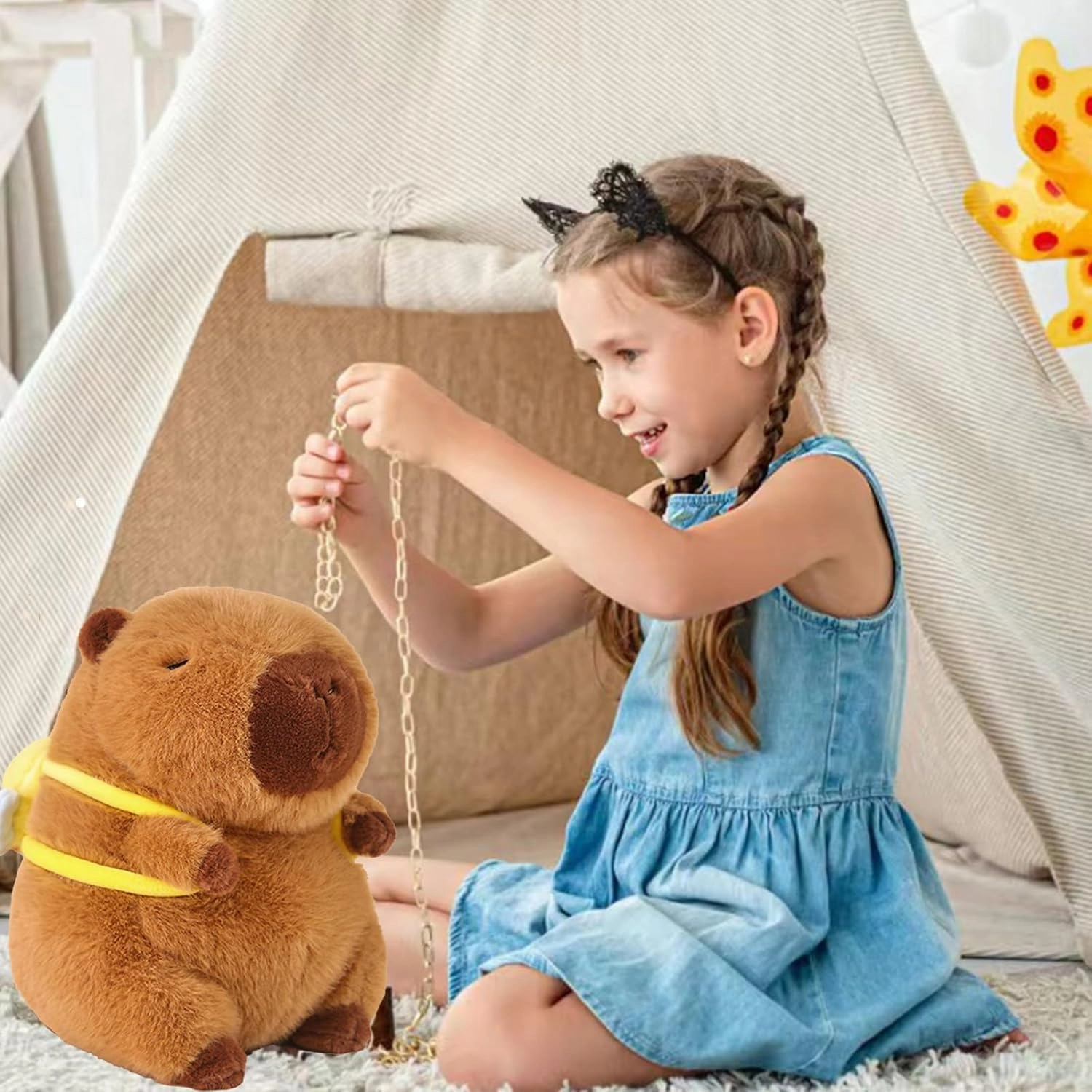 Capybara Plush with Bee Backpack 9 inch Cute Capibara Stuffed Animal Ultra Soft Plushies Toys Kawaii Gifts for Kids Brown