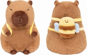 Capybara Plush with Bee Backpack 9 inch Cute Capibara Stuffed Animal Ultra Soft Plushies Toys Kawaii Gifts for Kids Brown