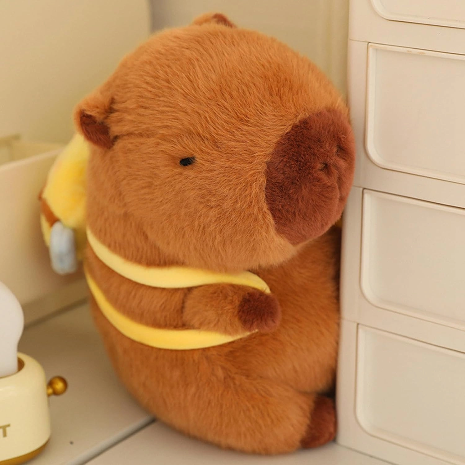 Capybara Plush with Bee Backpack 9 inch Cute Capibara Stuffed Animal Ultra Soft Plushies Toys Kawaii Gifts for Kids Brown