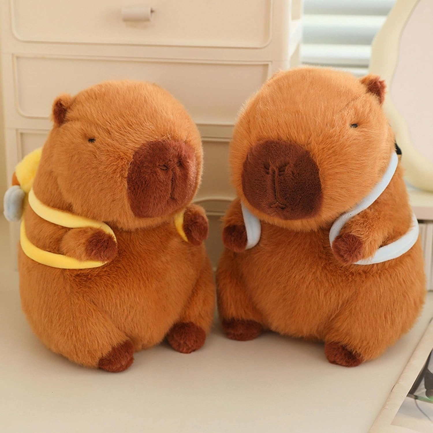 Capybara Plush with Bee Backpack 9 inch Cute Capibara Stuffed Animal Ultra Soft Plushies Toys Kawaii Gifts for Kids Brown