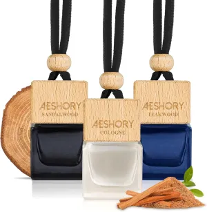 Car Air Freshener Hanging – 3 Pack,Essential Oil Diffuser for Car,Long-Lasting Up to 90 Days, Kid- and pet-friendly,Air Fresheners for Men (Sandalwood, Teakwood, Cologne)- Premium Car Scent Kit.