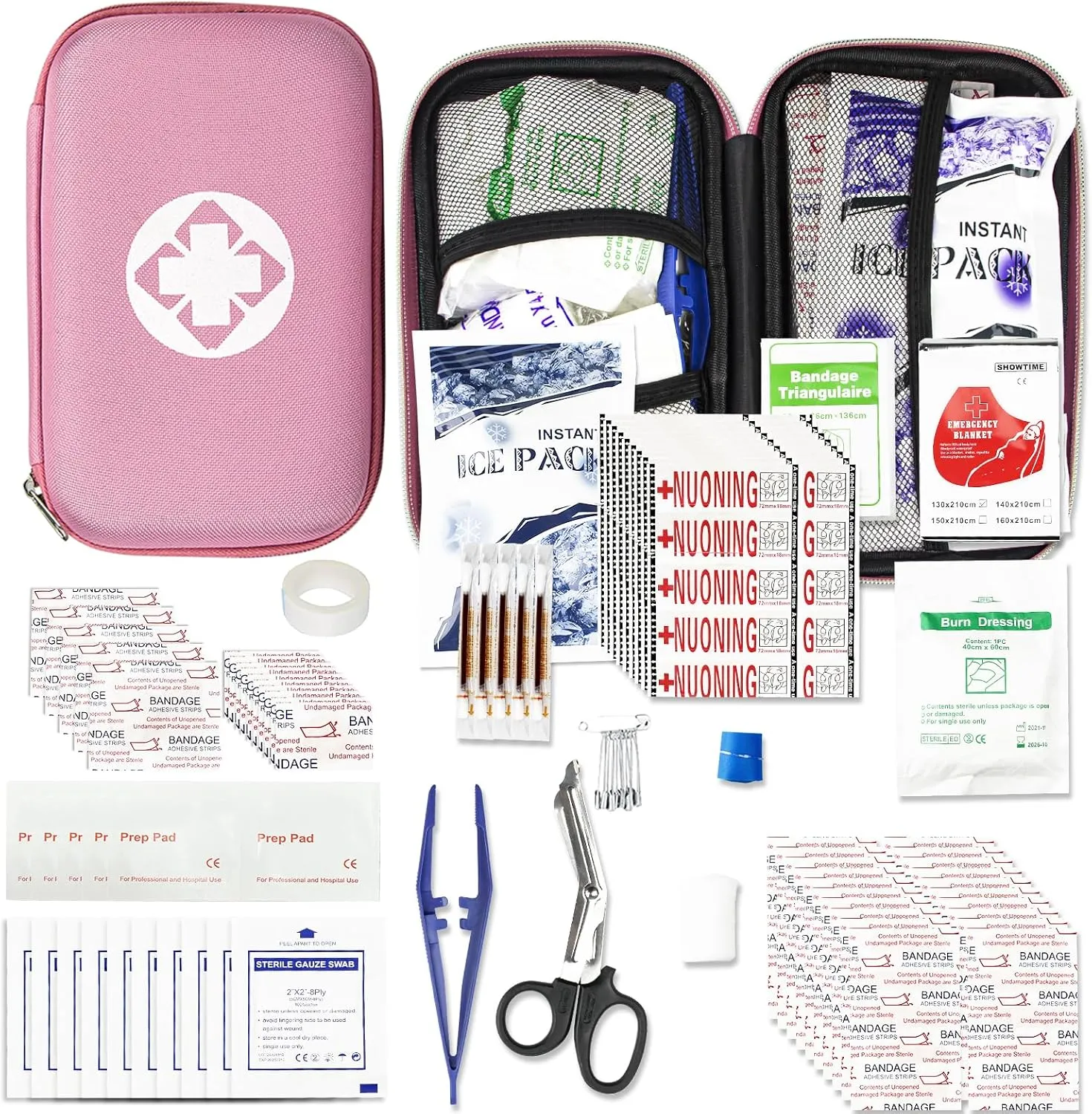 Car-Home Survival First-Aid Kit Emergency-Kit - Pink 273Piece Equipment Travel Supplies First Aid Set Home Essentials Camping Hiking YIDERBO