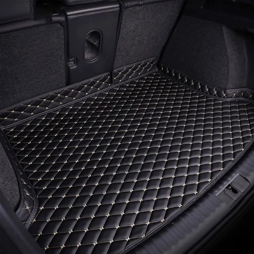 Car Leather Boot Liner Mat for Nissan Kicks 2017-2022 2023 2024 2025, Waterproof Anti-Scratch Non-Slip Trunk Pad, Cargo Tray Protector Liners Accessories,Black-Beige Plus
