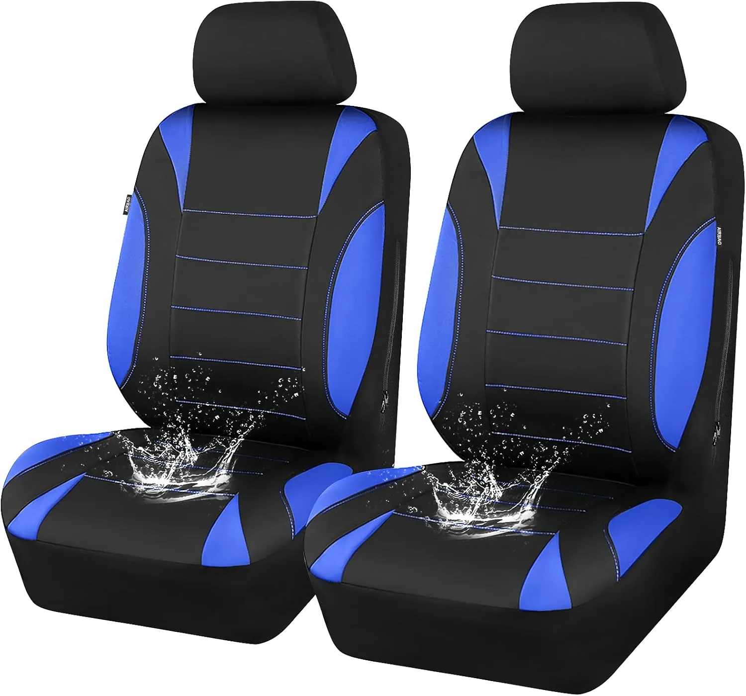 CAR PASS Neoprene Wetsuit Seat Covers, Waterproof Car Seat Covers Front with 5mm Composite EVA, Universal Fit for Car,Sedan SUV Trucks Anti Slip with Armrests, Airbag Compatible(Black and Blue