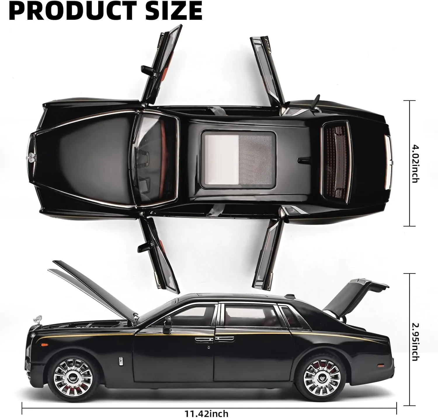 Car Toys for Boys 1/18 Diecast Cars Phantom Model Car Kits Collectible Suitability for Children and Adults,Pull Back Cars with Light and Sound,Toy Cars for Boys Age 4-7（Black）