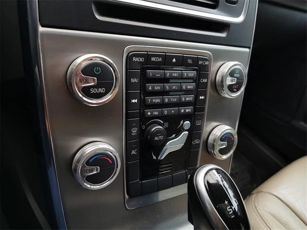 Car Air Conditioning Heat Control Switch Rotary Knob Ring Cover Fit for Volvo S60 V60 XC60 S60 V40 (Silver 4pcs)