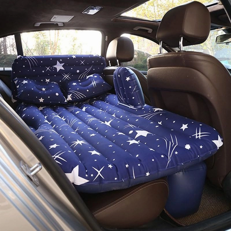 Car Air Mattress for GMC Sierra 1500 (2nd Gen) 2007–2013, Inflatable Back Seat Sleeping Pad with Pump & 2 Pillows, Folding Portable Camping Bed for Travel& Road Trips,Blue