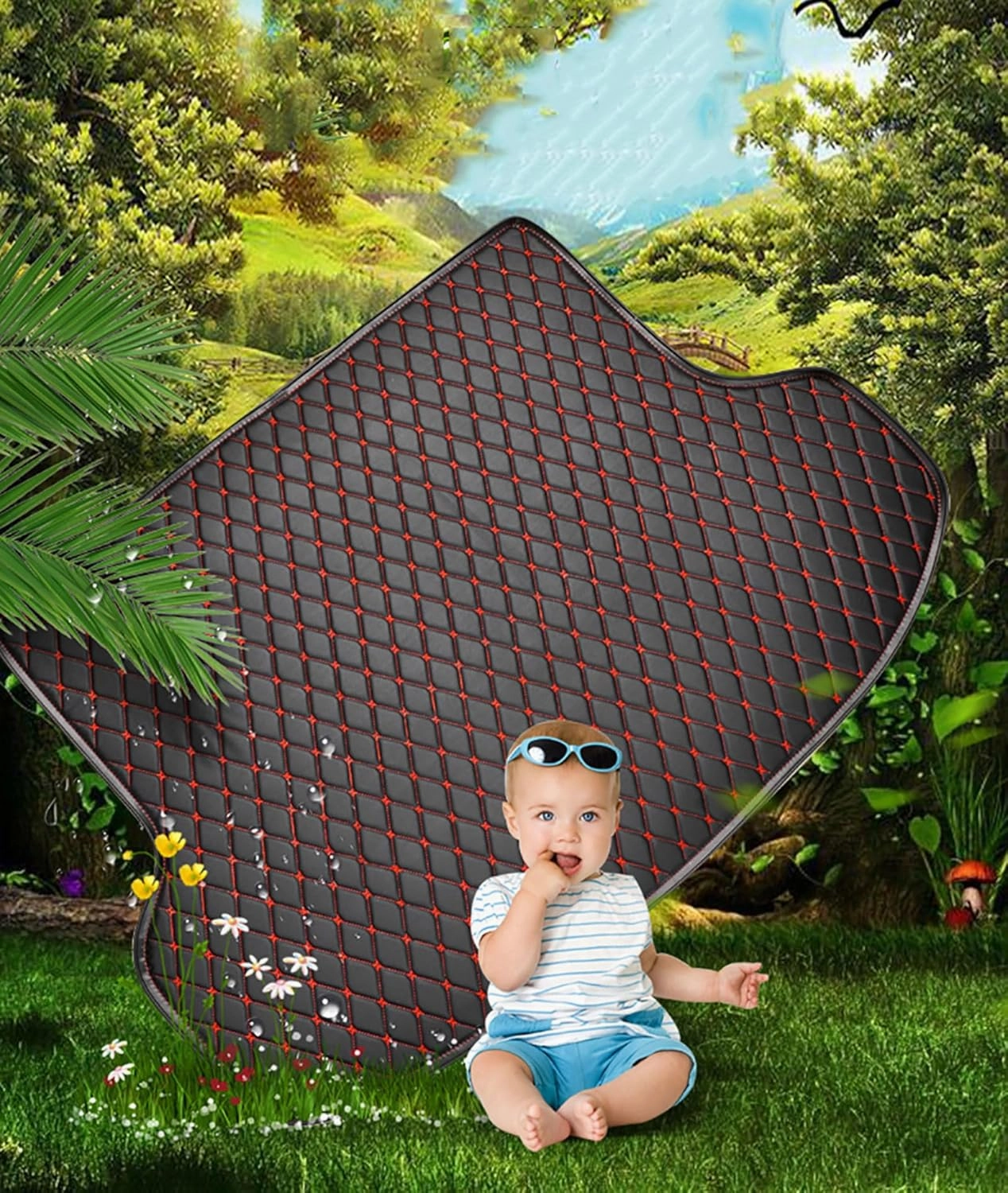 Car Boot Mats for Genesis GV70 EV Pure Electric 2023 2024, Custom Protector Pad Cargo Tray Liners Trunk Carpets All Weather Interior Accessories,Black Beige