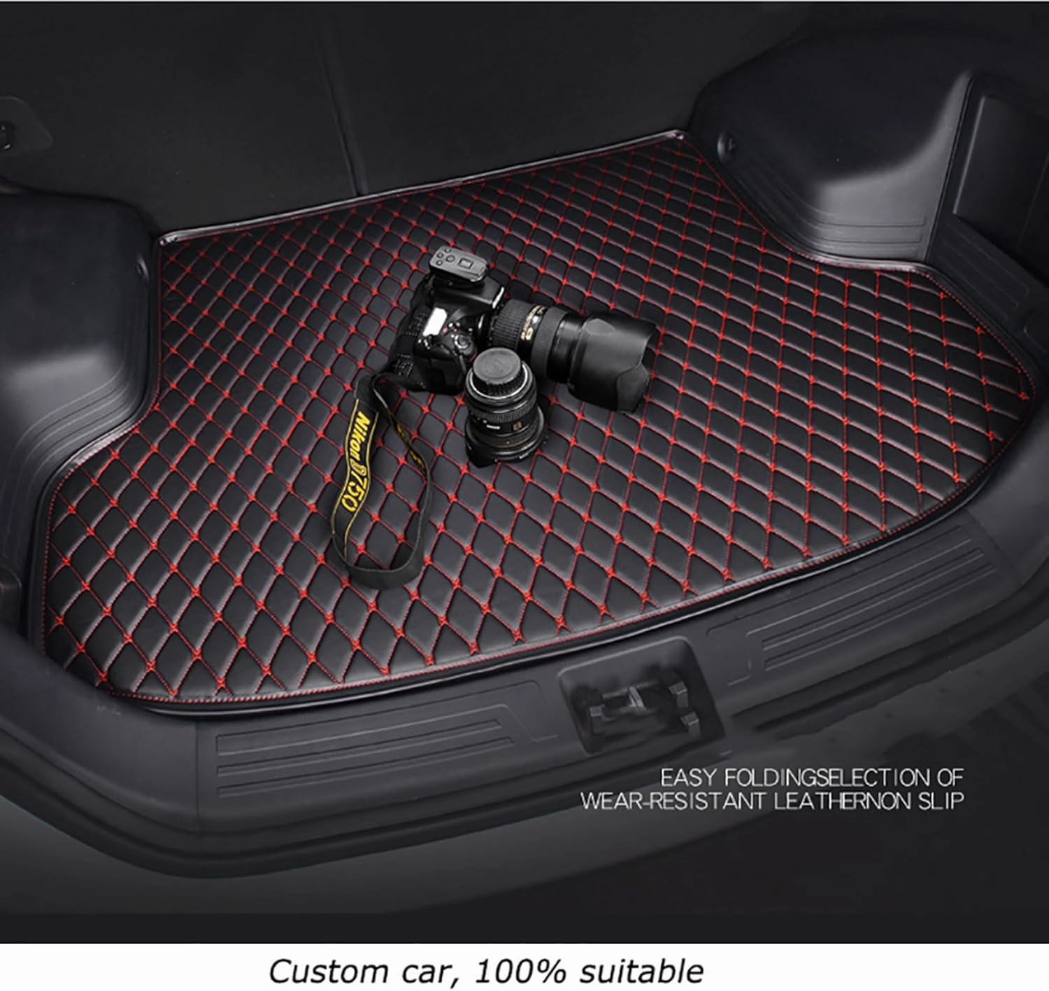 Car Boot Mats for Genesis GV70 EV Pure Electric 2023 2024, Custom Protector Pad Cargo Tray Liners Trunk Carpets All Weather Interior Accessories,Black Beige