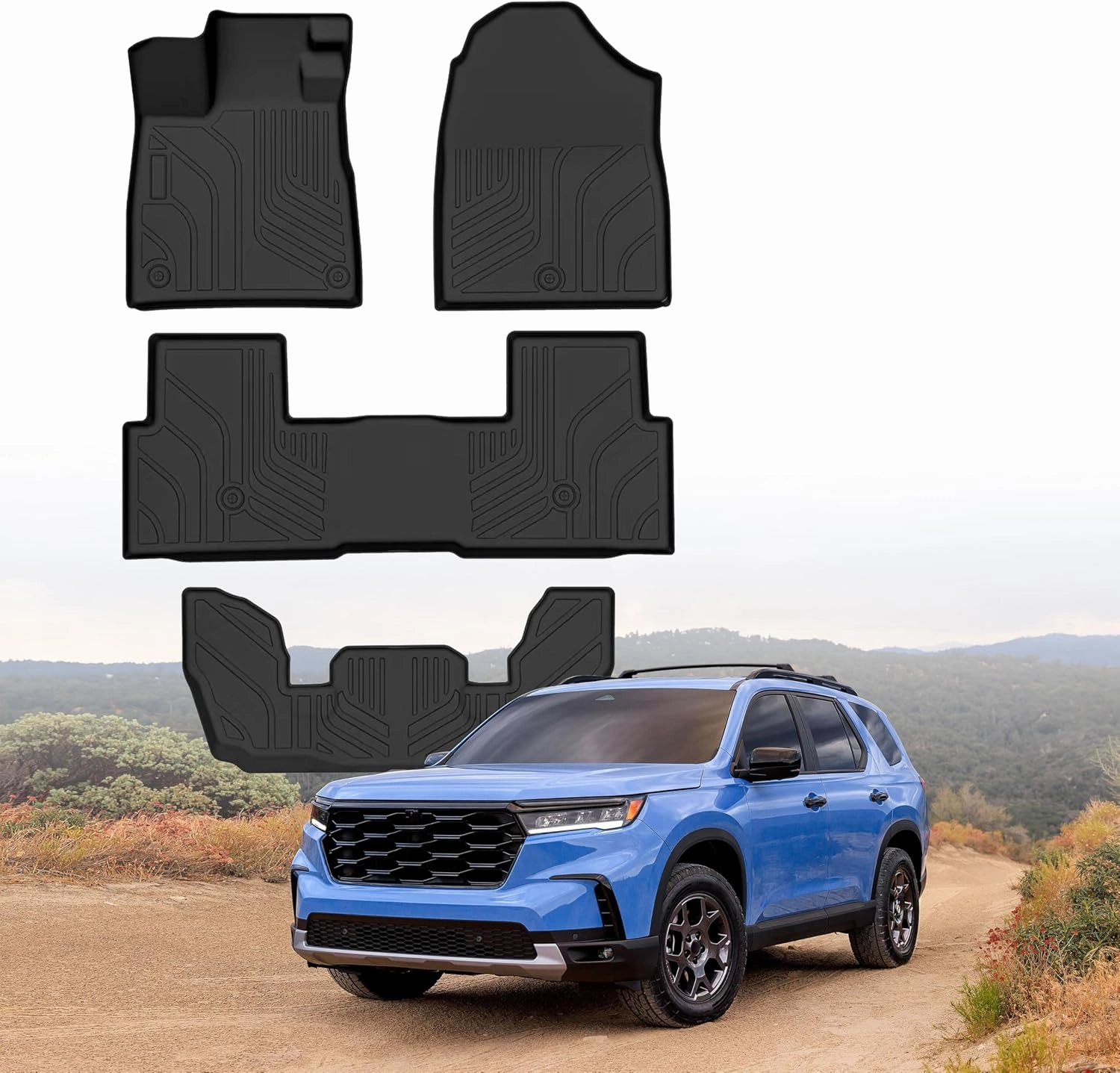 Car Floor Mats for Honda Pilot 2023 2024 2025, All Weather Protection TPE Car Mats Custom Car Mats Accessories, Front & 2nd 3rd Row Car Liners Set 4 PCS, Black