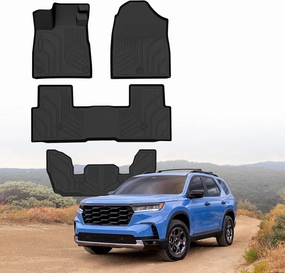 Car Floor Mats for Honda Pilot 2023 2024 2025, All Weather Protection TPE Car Mats Custom Car Mats Accessories, Front & 2nd 3rd Row Car Liners Set 4 PCS, Black