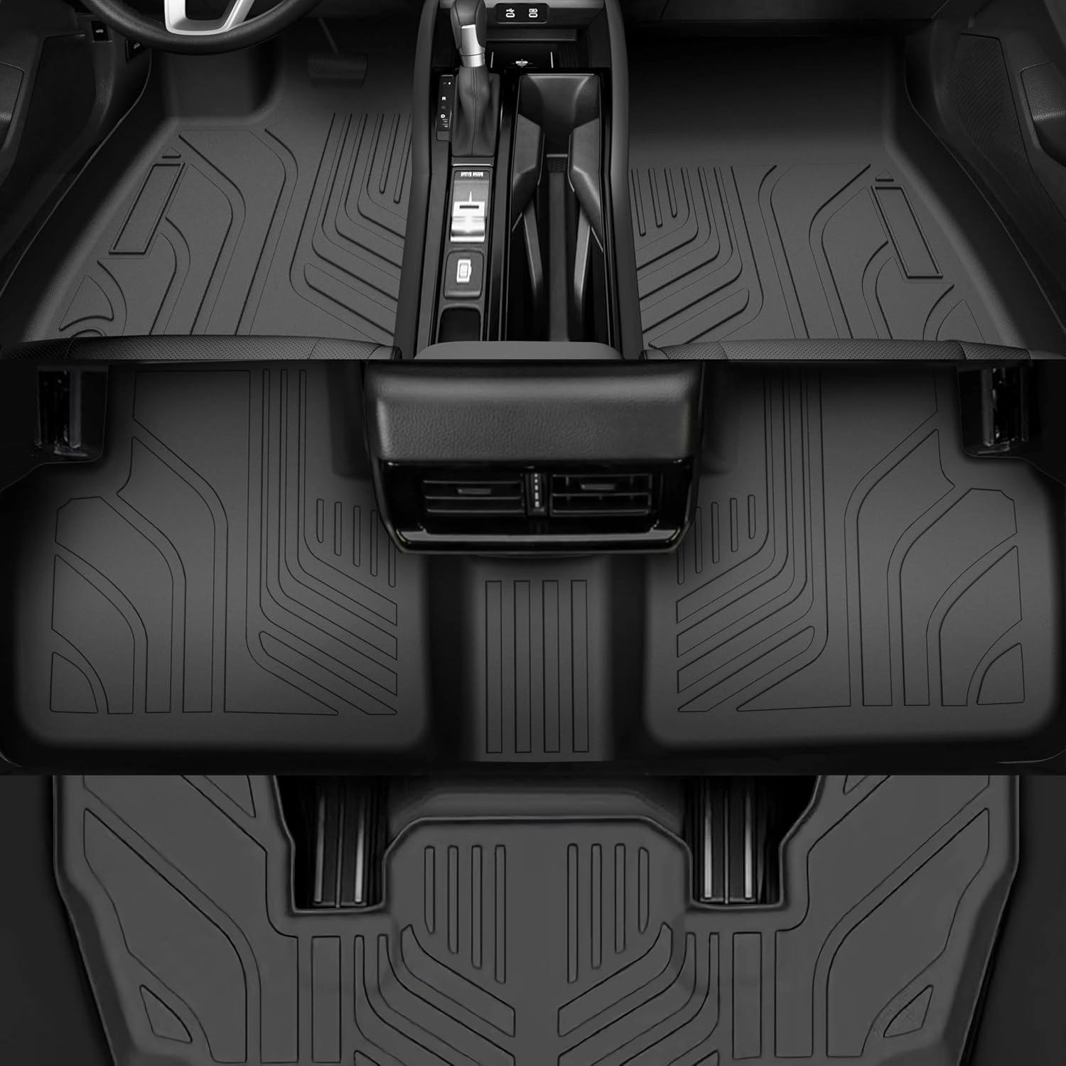 Car Floor Mats for Honda Pilot 2023 2024 2025, All Weather Protection TPE Car Mats Custom Car Mats Accessories, Front & 2nd 3rd Row Car Liners Set 4 PCS, Black