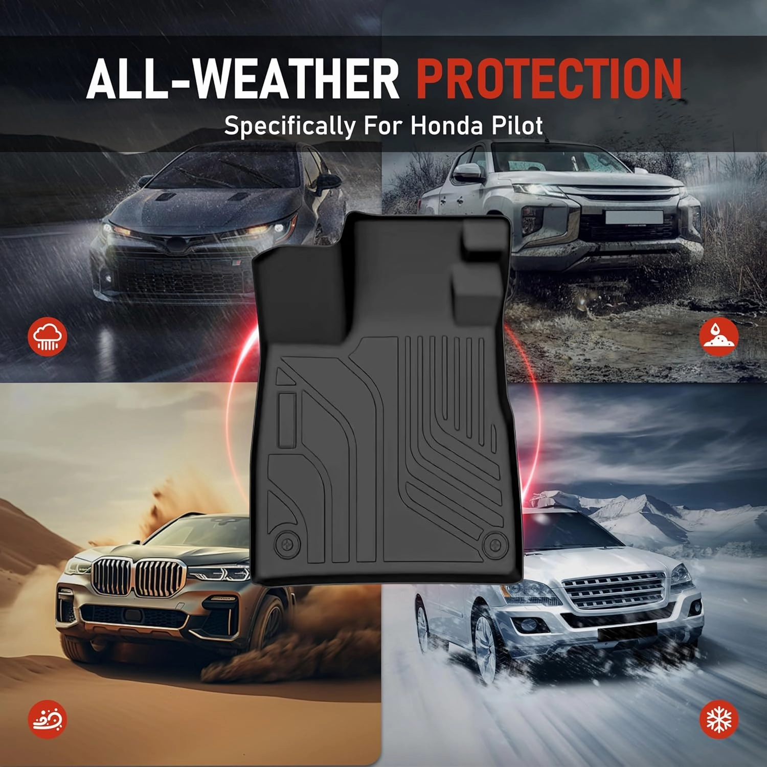 Car Floor Mats for Honda Pilot 2023 2024 2025, All Weather Protection TPE Car Mats Custom Car Mats Accessories, Front & 2nd 3rd Row Car Liners Set 4 PCS, Black