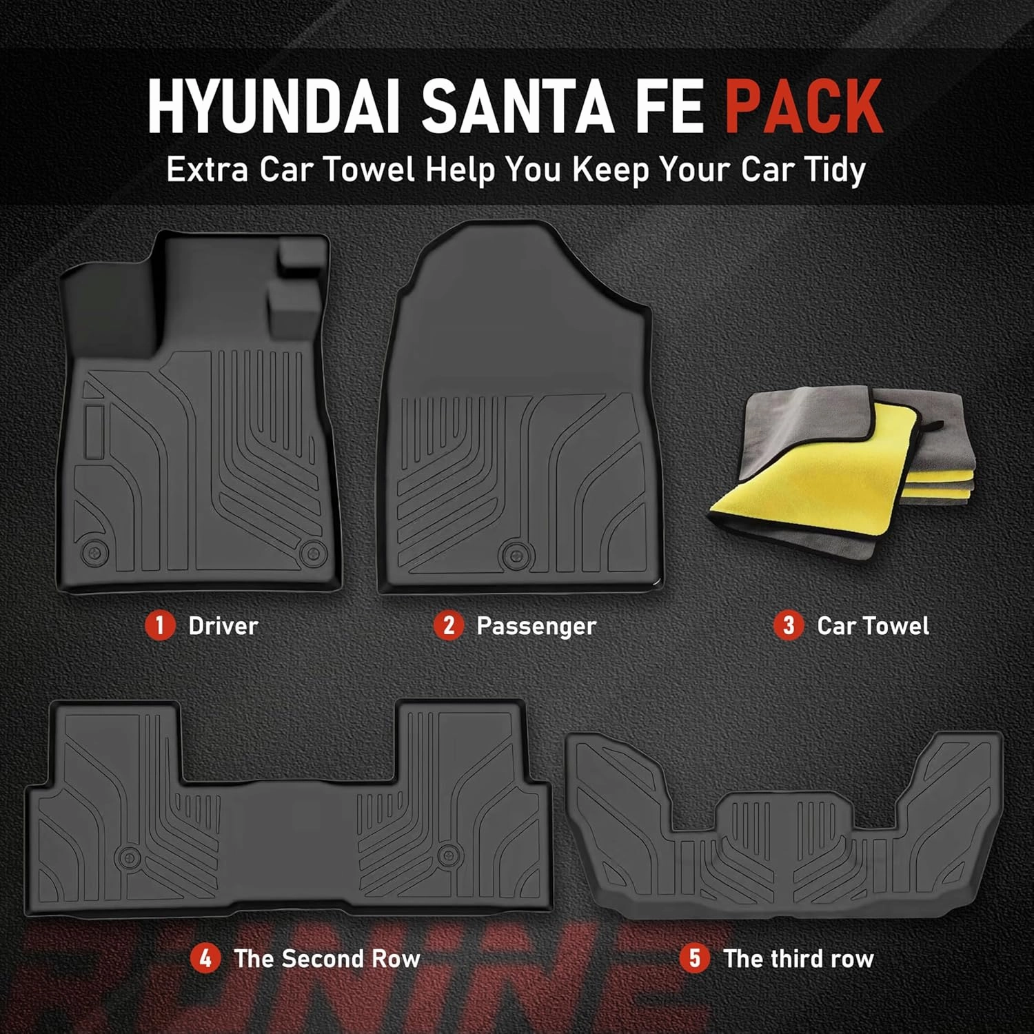 Car Floor Mats for Honda Pilot 2023 2024 2025, All Weather Protection TPE Car Mats Custom Car Mats Accessories, Front & 2nd 3rd Row Car Liners Set 4 PCS, Black