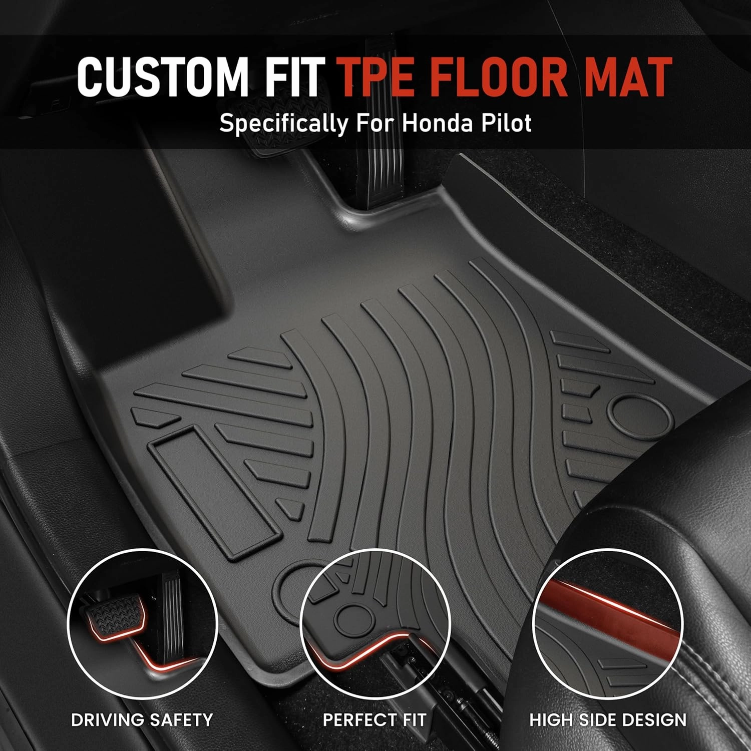 Car Floor Mats for Honda Pilot 2023 2024 2025, All Weather Protection TPE Car Mats Custom Car Mats Accessories, Front & 2nd 3rd Row Car Liners Set 4 PCS, Black