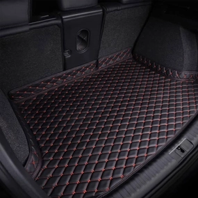Car Leather Boot Liner Mat for Nissan Kicks 2017-2022 2023 2024, Waterproof Anti-Scratch Non-Slip Trunk Pad, Cargo Tray Protector Liners Accessories,Black-Red Plus