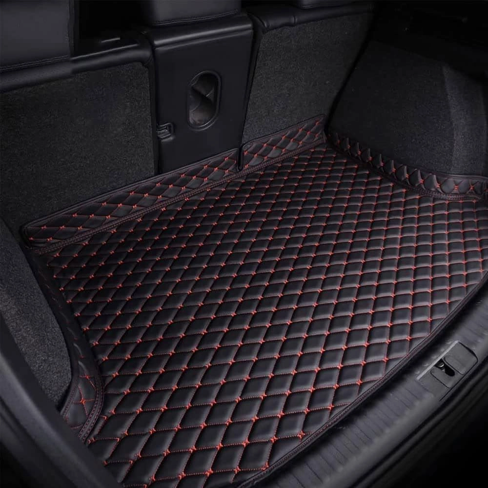 Car Leather Boot Liner Mat for Nissan Kicks 2017-2022 2023 2024, Waterproof Anti-Scratch Non-Slip Trunk Pad, Cargo Tray Protector Liners Accessories,Black-Red Plus