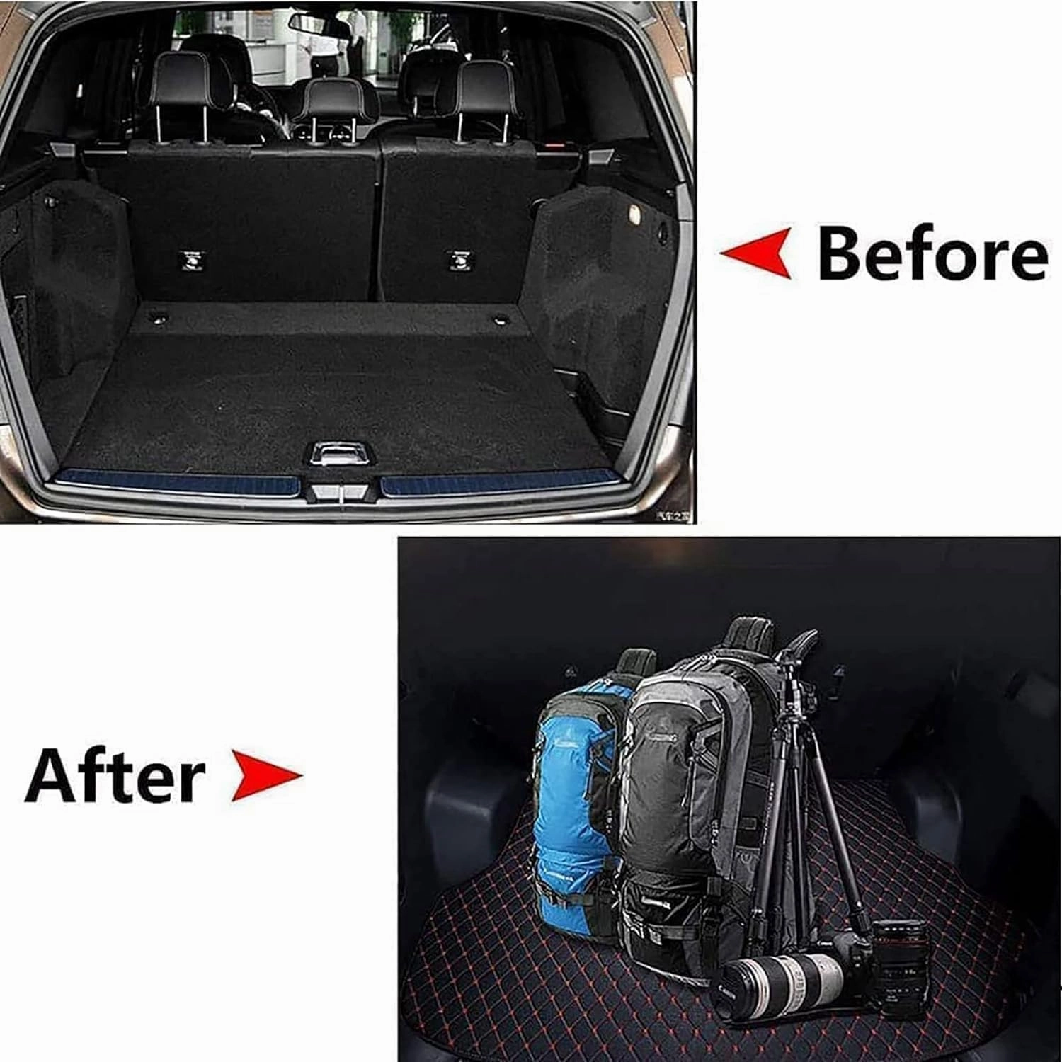 Car Leather Boot Liner Mat for Nissan Kicks 2017-2022 2023 2024, Waterproof Anti-Scratch Non-Slip Trunk Pad, Cargo Tray Protector Liners Accessories,Black-Red Plus