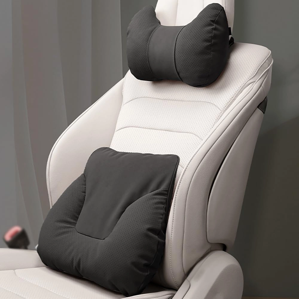 Car Neck Pillow Set for Mazda Biante 2008 2009 2010 2011 2012 2013, Leather Car Headrest Lumbar Support Waist Backrest Head Support Cushion,Black