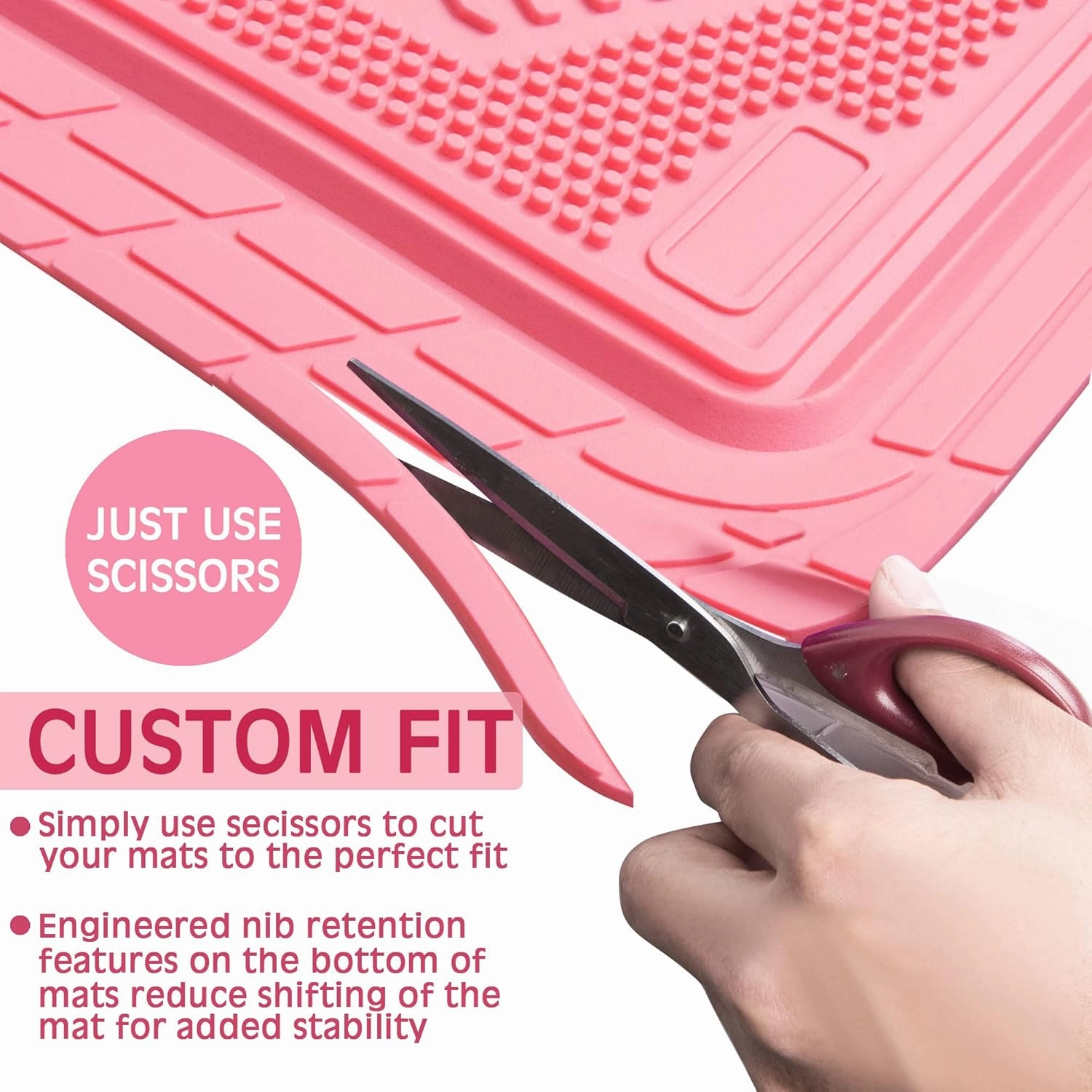 CAR PASS Heavy Duty Rubber Floor Mats 4-Piece,Pink Car Mats Full Sets Anti-Slip,Waterproof Universal Trim-to-Fit for Car SUV Truck, Durable All Weather Automotive Car Mats for Women,Girly(All Pink)