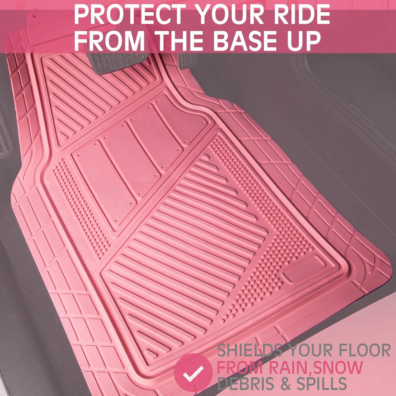 CAR PASS Heavy Duty Rubber Floor Mats 4-Piece,Pink Car Mats Full Sets Anti-Slip,Waterproof Universal Trim-to-Fit for Car SUV Truck, Durable All Weather Automotive Car Mats for Women,Girly(All Pink)