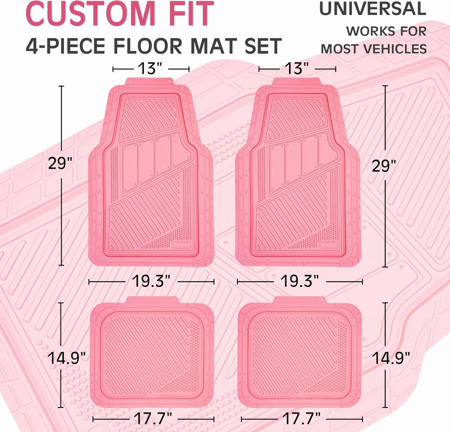 CAR PASS Heavy Duty Rubber Floor Mats 4-Piece,Pink Car Mats Full Sets Anti-Slip,Waterproof Universal Trim-to-Fit for Car SUV Truck, Durable All Weather Automotive Car Mats for Women,Girly(All Pink)