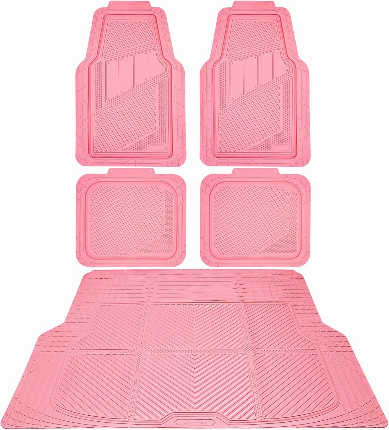 CAR PASS Heavy Duty Rubber Floor Mats Pink Car Mats Full Set with Trunk Cargo Liner - Universal Waterproof Floor Mats for Car SUV Truck, Durable All Weather Liner Mats Automotive Women (All Pink)