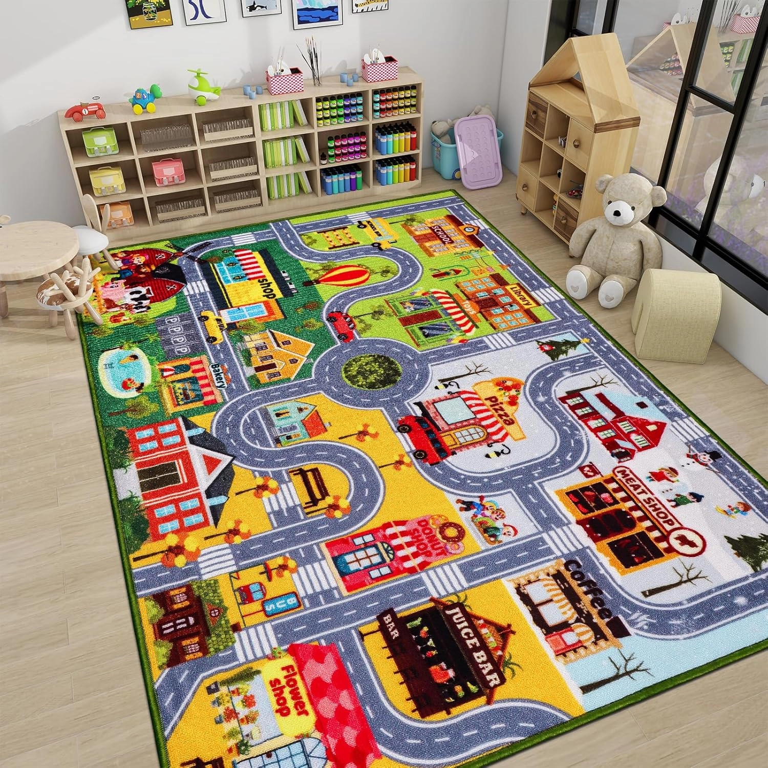 Car Rugs for Kids Toy Car, Town City Traffic Road Four Season Road Map, Educational Area Carpet, Carpet Track Playmat Car Play Rug for Kids Boys Bedroom Playroom (59X39.4 INCH)
