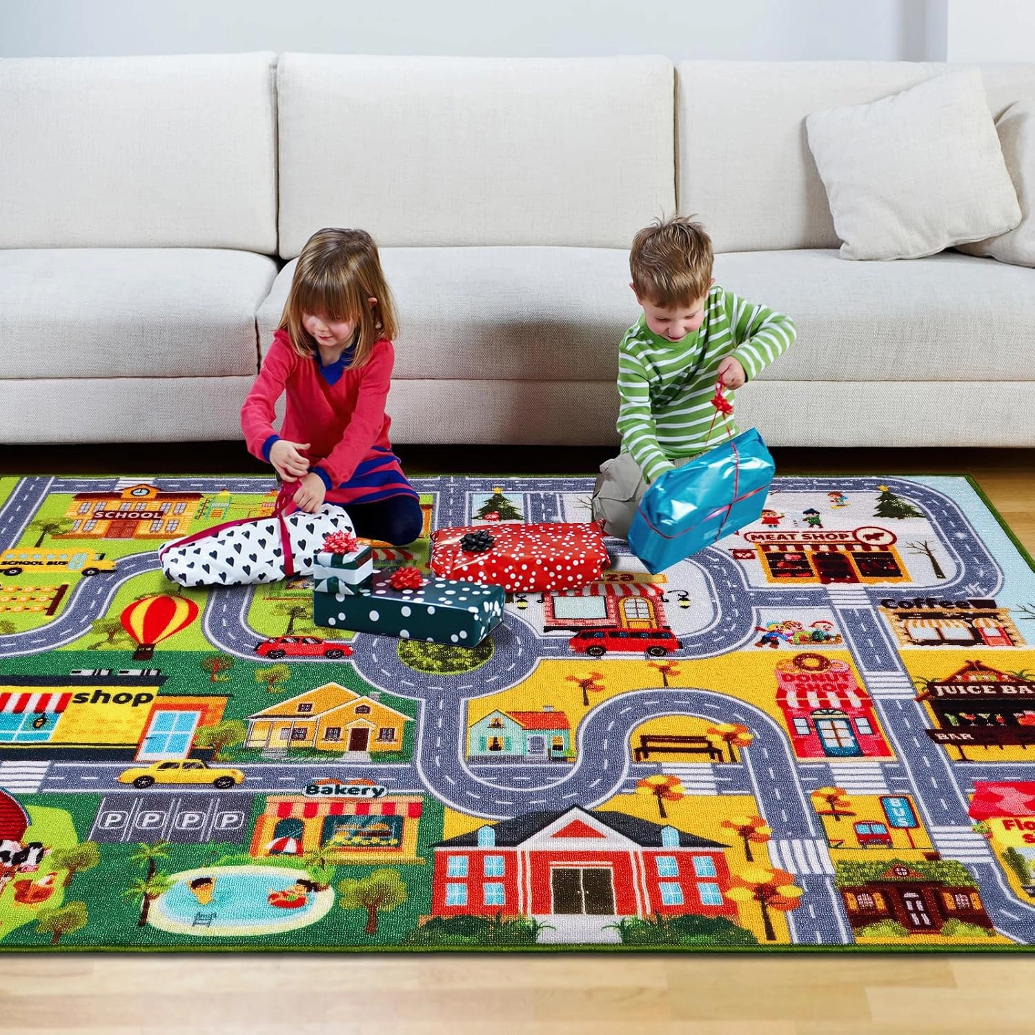 Car Rugs for Kids Toy Car, Town City Traffic Road Four Season Road Map, Educational Area Carpet, Carpet Track Playmat Car Play Rug for Kids Boys Bedroom Playroom (59X39.4 INCH)