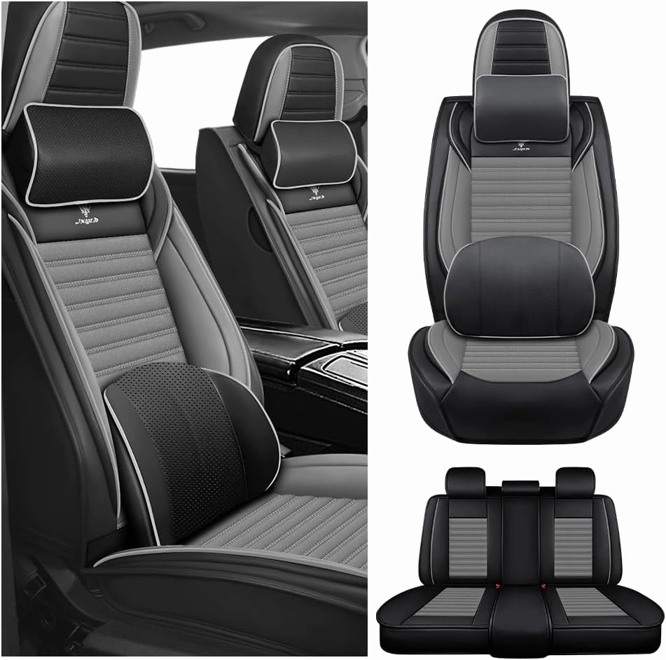 Car Seat Covers Fit for Dodge Hornet 2023-2025 Leather Seat Cover, Storage Pocket, Non-Slip Backing, Zipper Design, Air-Bag Compatible(Full Set with Pillow, Black Gray)