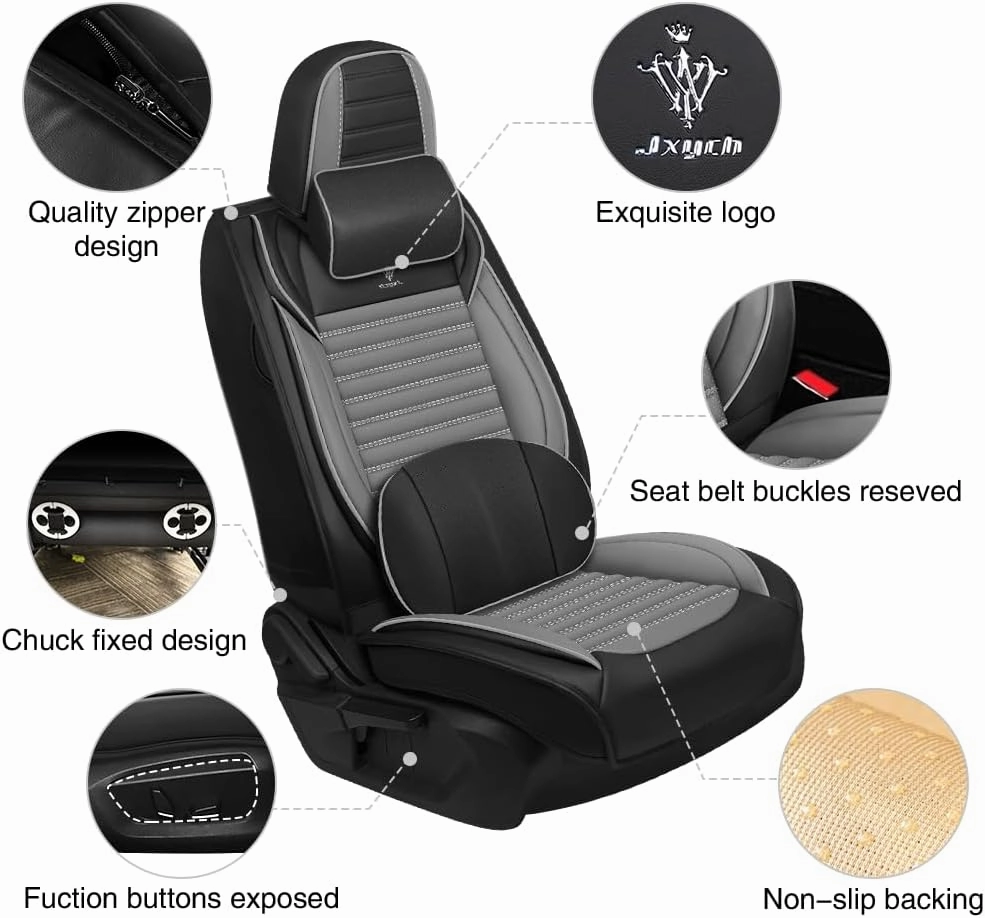 Car Seat Covers Fit for Dodge Hornet 2023-2025 Leather Seat Cover, Storage Pocket, Non-Slip Backing, Zipper Design, Air-Bag Compatible(Full Set with Pillow, Black Gray)