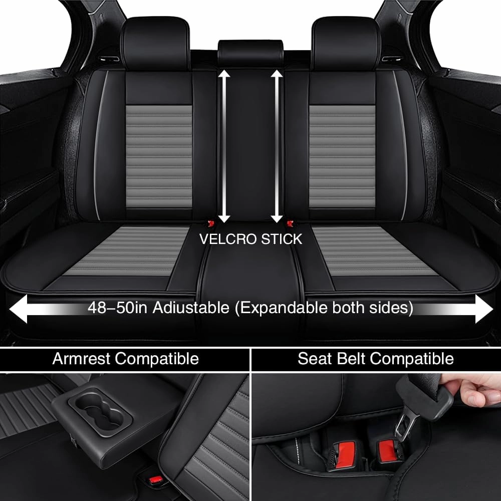 Car Seat Covers Fit for Dodge Hornet 2023-2025 Leather Seat Cover, Storage Pocket, Non-Slip Backing, Zipper Design, Air-Bag Compatible(Full Set with Pillow, Black Gray)