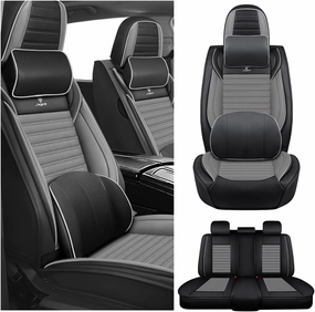 Car Seat Covers Fit for Dodge Hornet 2023-2025 Leather Seat Cover, Storage Pocket, Non-Slip Backing, Zipper Design, Air-Bag Compatible(Full Set with Pillow, Black Gray)