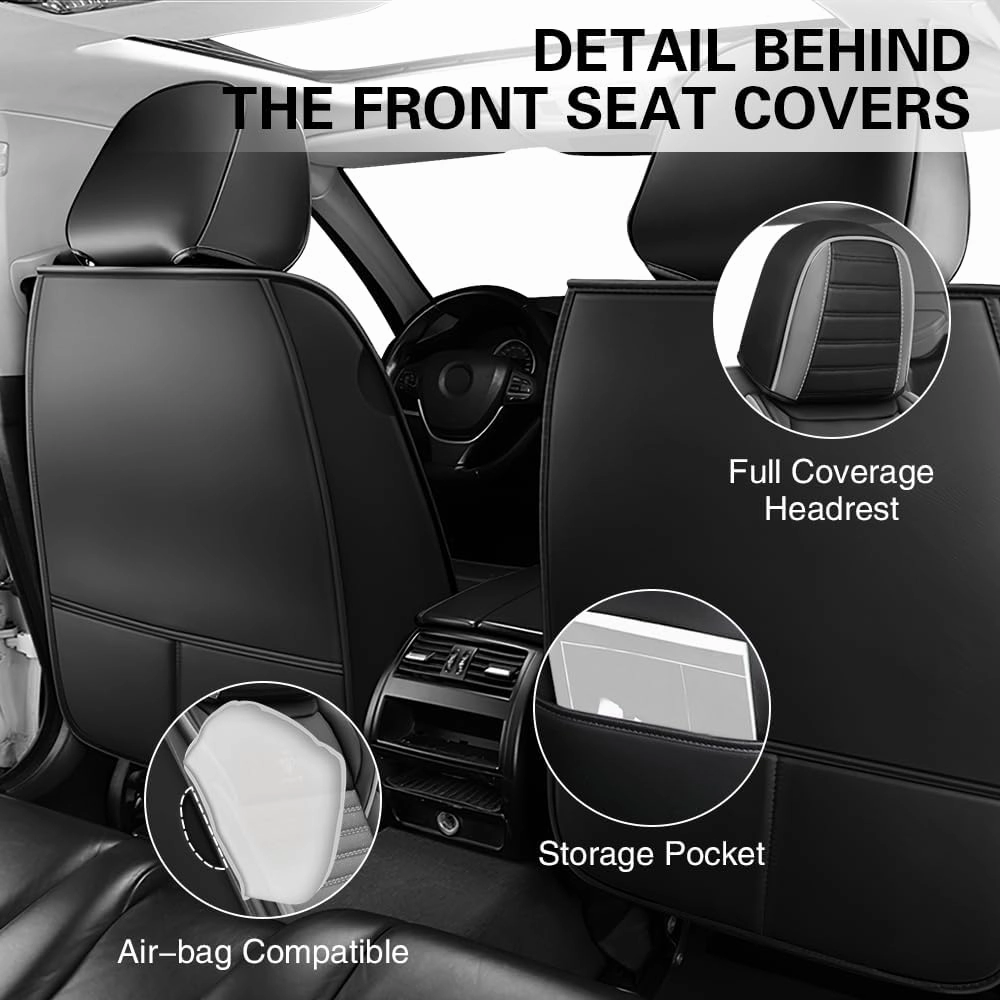 Car Seat Covers Fit for Dodge Hornet 2023-2025 Leather Seat Cover, Storage Pocket, Non-Slip Backing, Zipper Design, Air-Bag Compatible(Full Set with Pillow, Black Gray)