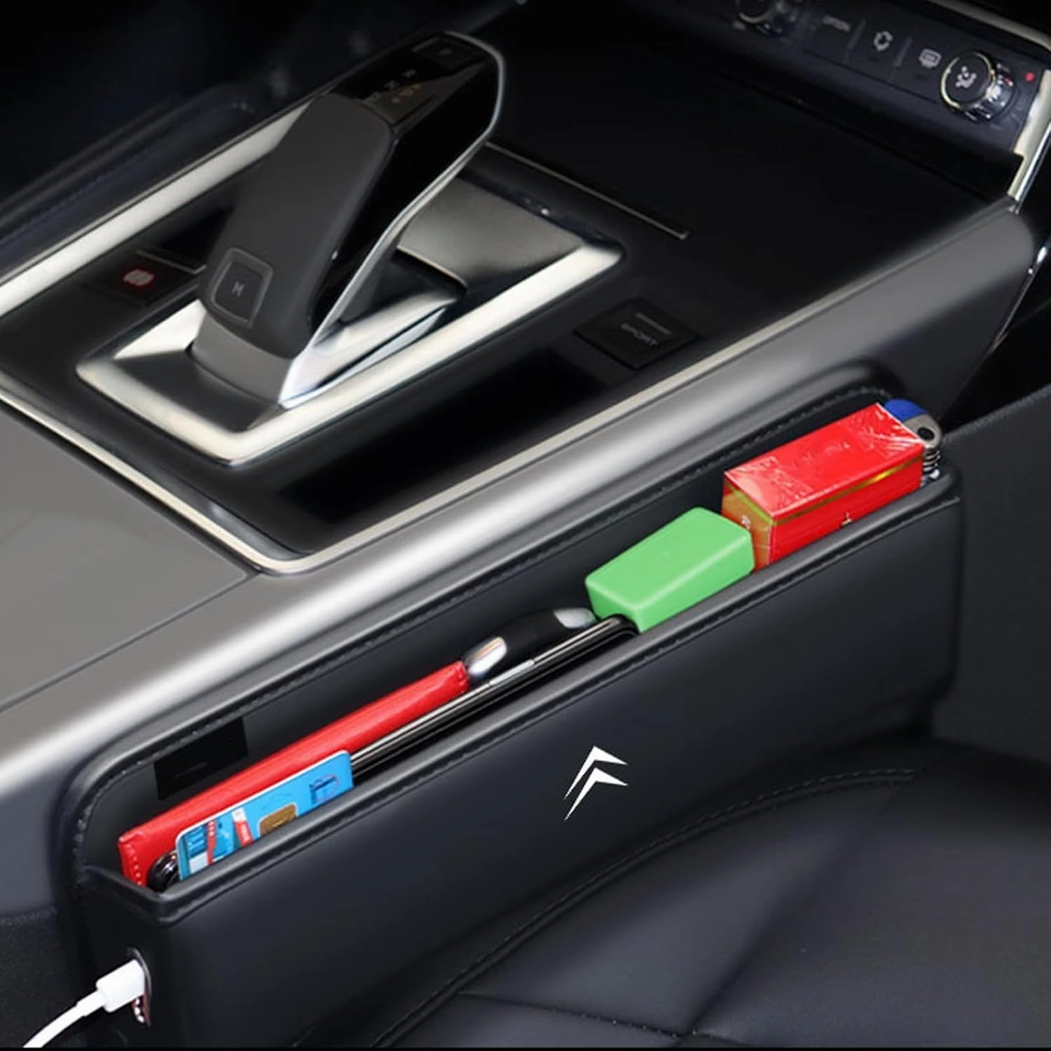 Car Seat Storage Box for Citroen C5 C6 C3XR Series Car Seat Gap Organizer Seat Side Bag Reserved Charging Cable Hole Car Accessories, Two Pieces-Black