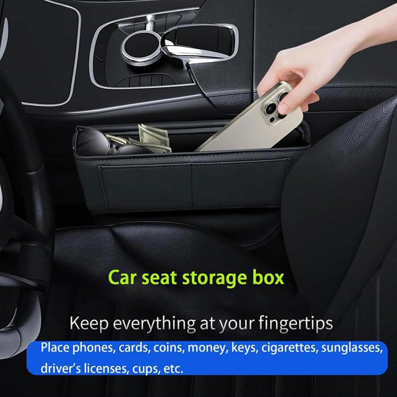 Car Seat Storage Box for Mitsubishi Lancer Outlander, Series Car Seat Gap Organizer Seat Side Bag Reserved Charging Cable Hole Car Accessories,Black-A