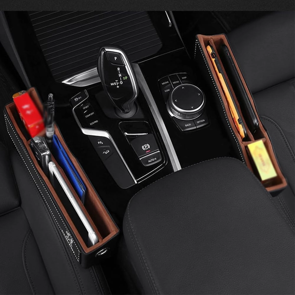 Car Seat Storage Box for Peugeot 308 408 508 2008 3008 4008 Series Car Seat Gap Organizer Seat Side Bag Reserved Charging Cable Hole Car Accessories, Two Pieces-C