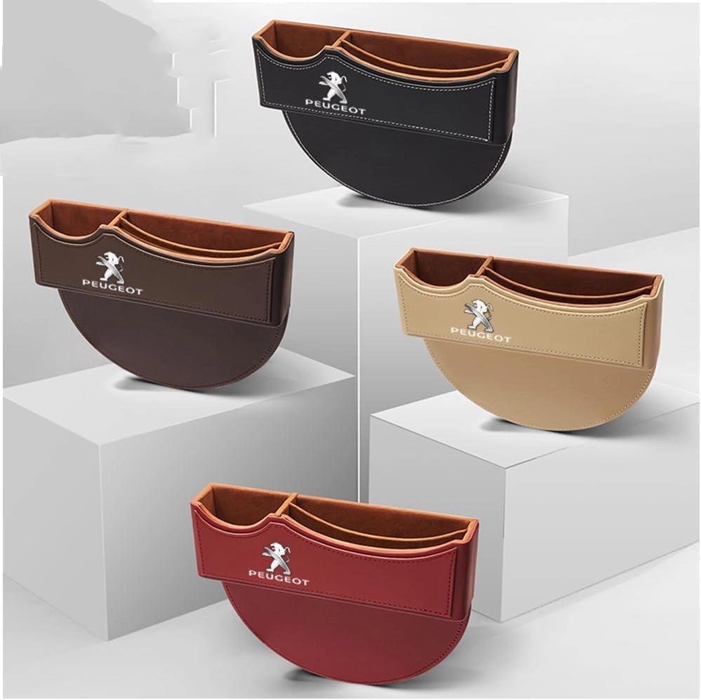 Car Seat Storage Box for Peugeot 408 4008 308 208 301 508L 5008 206 Series Car Seat Gap Organizer Seat Side Bag Reserved Charging Cable Hole Car Accessories,One Piece-Brown
