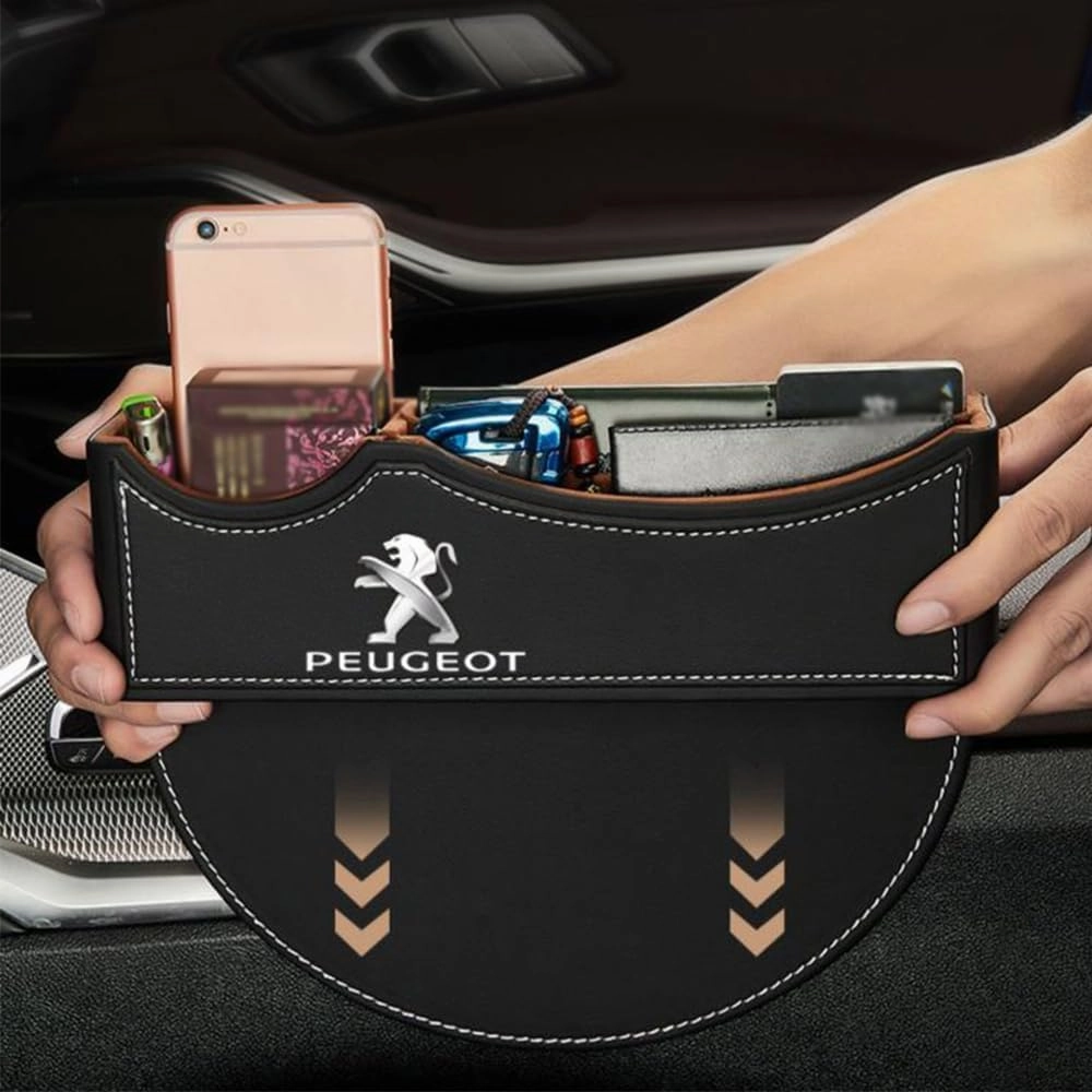 Car Seat Storage Box for Peugeot 408 4008 308 208 301 508L 5008 206 Series Car Seat Gap Organizer Seat Side Bag Reserved Charging Cable Hole Car Accessories,One Piece-Brown