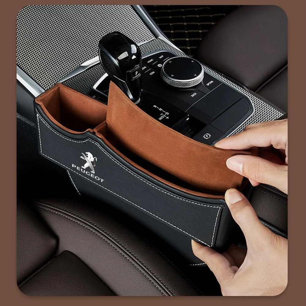 Car Seat Storage Box for Peugeot 408 4008 308 208 301 508L 5008 206 Series Car Seat Gap Organizer Seat Side Bag Reserved Charging Cable Hole Car Accessories,One Piece-Brown