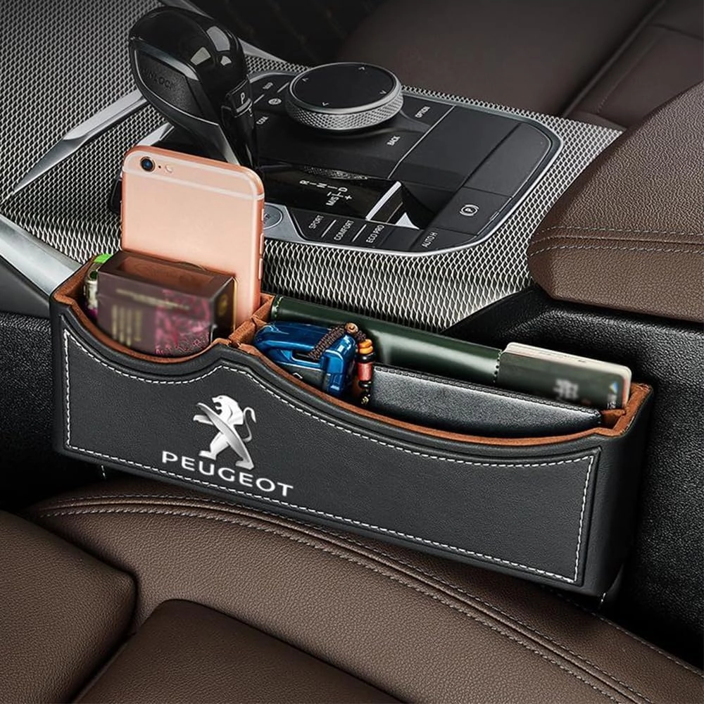 Car Seat Storage Box for Peugeot 408 4008 308 208 301 508L 5008 206 Series Car Seat Gap Organizer Seat Side Bag Reserved Charging Cable Hole Car Accessories,One Piece-Brown