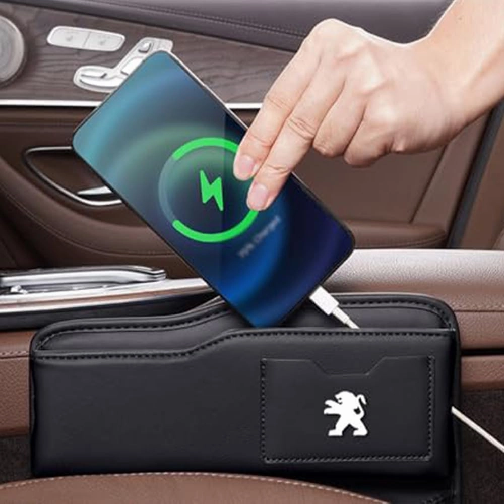 Car Seat Storage Box for Peugeot 5008 4008 308 408 508L 2008 3008 Series Car Seat Gap Organizer Seat Side Bag Reserved Charging Cable Hole Car Accessories,B