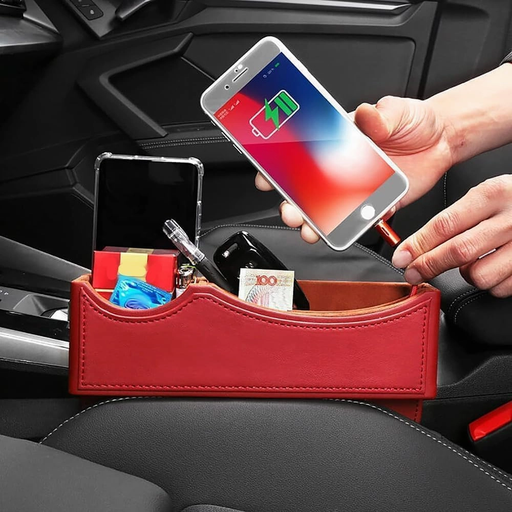 Car Seat Storage Box for Suzuki SX4 Vitara Swift AltoJimny S-Cross Ignis Series Car Seat Gap Organizer Seat Side Bag Reserved Charging Cable Hole Car Accessories,One Piece-Black